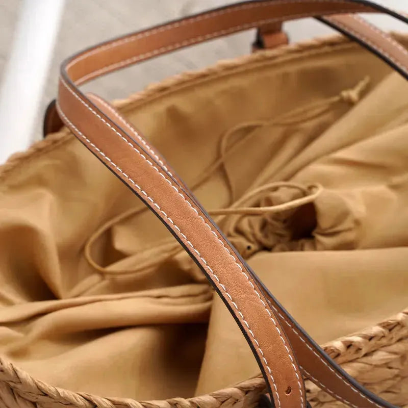Large Capacity Fashion Urban Simple White Khaki Straw Braided shopper Beach Bag - EX-STOCK CANADA