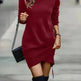 Long Sleeve Dress Solid Color High Neck Cross Short Cashmere Dress for Women - EX-STOCK CANADA