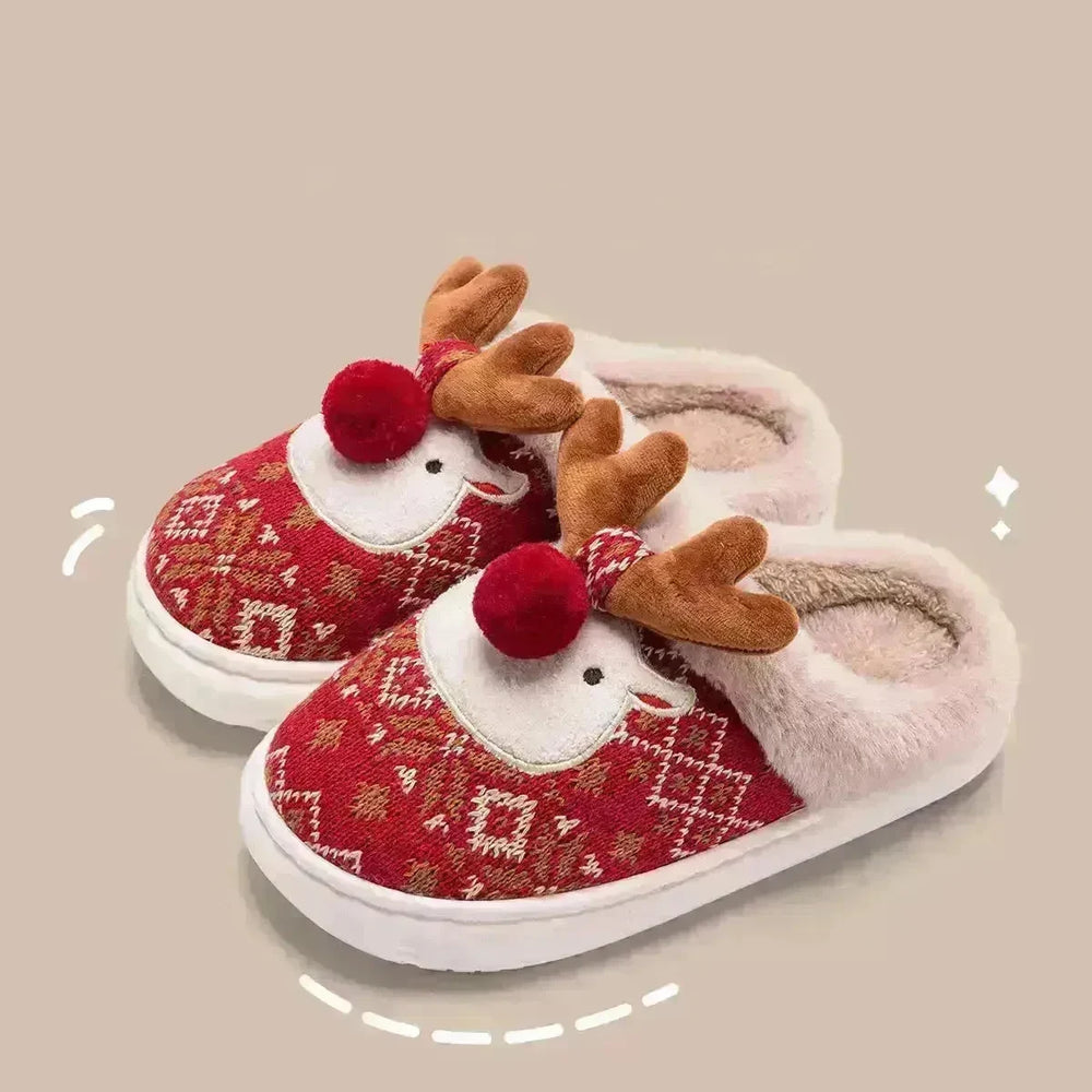 Cute Christmas Elk Plush Slippers Winter Ins Fashion Non-slip Floor Bedroom Home Slippers For Women Fuzzy House Shoes - EX-STOCK CANADA