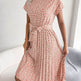 Casual Spring Summer Tie belt Pleated Floral Midi Dress - EX-STOCK Canada
