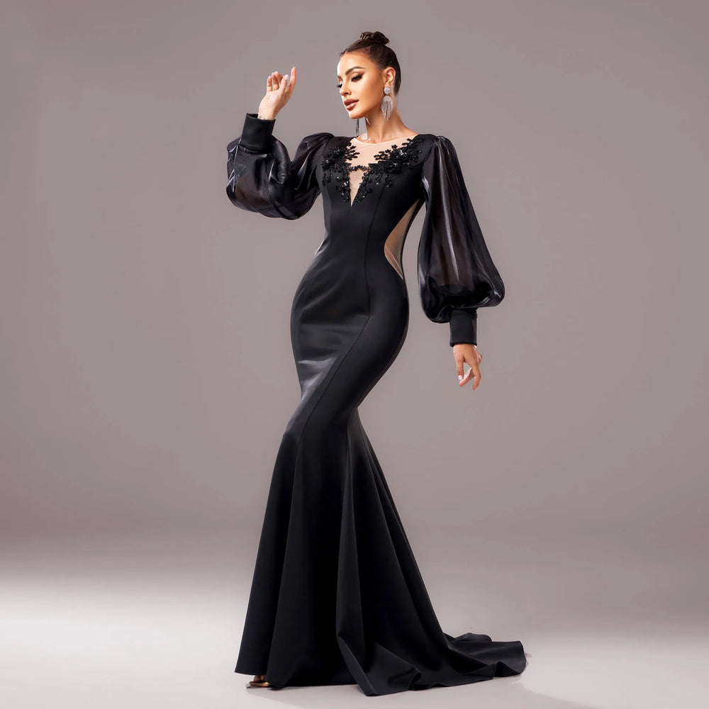 Lantern Sleeve Banquet Applique Sheath Fishtail Mermaid Dress - EX-STOCK CANADA