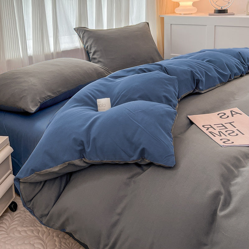 Solid Color Four-piece Set Simple Washed Sanding Duvet Cover EX-STOCK Canada 