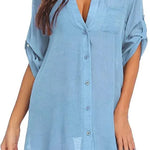 European And American Sun Protection Women Beach Linen Shirt dress - EX-STOCK CANADA