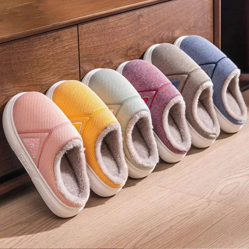 Solid Striped Home Slippers Winter Warm Fleece Shoes Men Indoor Bedroom Floor Plush Slippers For Women Couple - EX-STOCK Canada