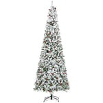 9-foot Pencil Snow Flocked Artificial Christmas Tree With 1350 Pine Realistic Branches, Pine Cones, Red Berries, Auto Open, Green EX-STOCK Canada 