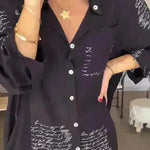 Letter Print Long Sleeve Shirt Fashion Commuter Style Lapel Shirt Women's Clothing - EX-STOCK CANADA