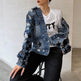 Lapel Star Patch Shredded Single Breasted Denim Jacket For Women - EX-STOCK Canada
