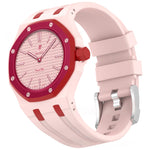 Pink and red watch Swatch × AP Royal Oak Integrated Silicone Watch Strap | 8 Colours, 2 Crown Positions