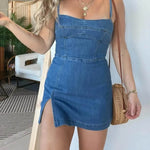 Fashion Slim Fit Slit Sling Denim Mini sleeveless Dress Women - EX-STOCK Canada