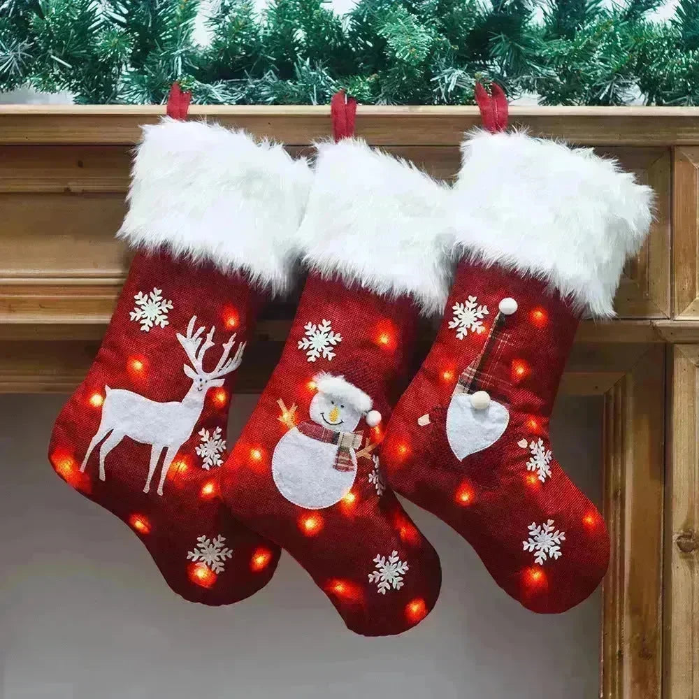 New Christmas Ornament With Light Burlap Embroidery Sock Gift Bag - EX-STOCK CANADA