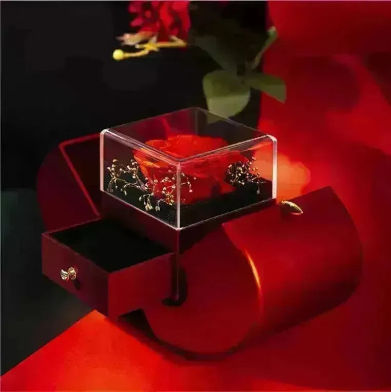 Fashion Jewelry Box Red Apple Christmas Gift Necklace Eternal Rose For Girl Mother's Day Valentine's Day Gifts With Artificial Flower Rose Flower Jewelry Box - EX-STOCK CANADA