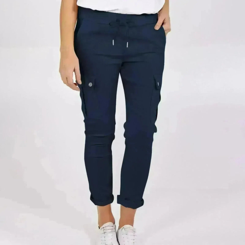 Casual Cargo Pants With Pockets Solid Color Drawstring Waist Pencil Trousers For Women - EX-STOCK CANADA