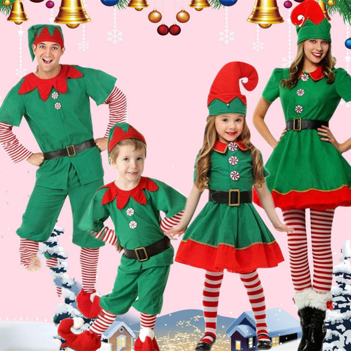 Green & Red Christmas Elf Costume – Height Options 90–180 cm