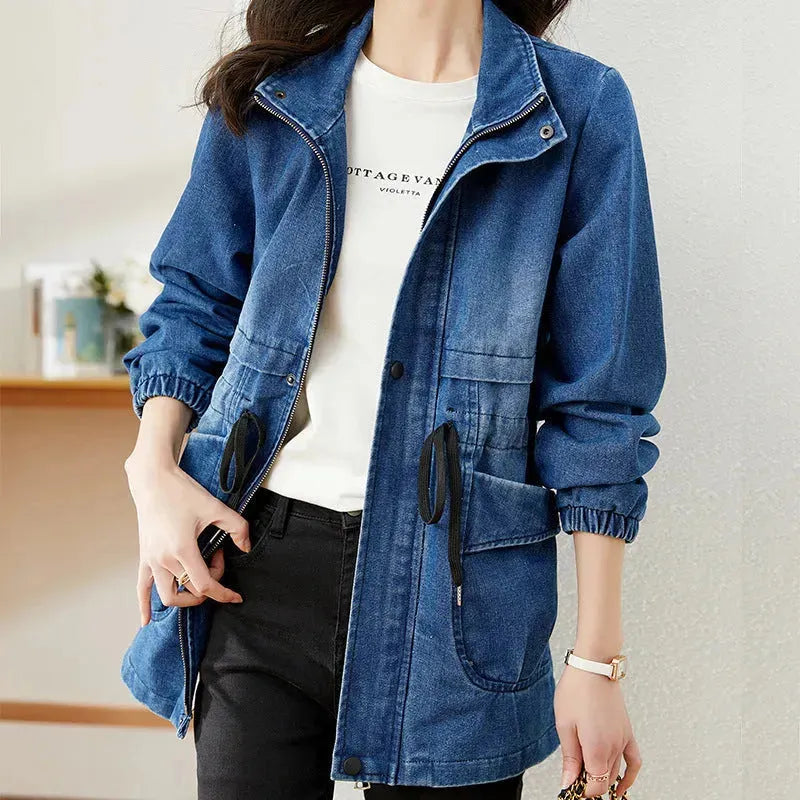 Fashion formal fitted  Zip up Denim Jacket Women - EX-STOCK CANADA