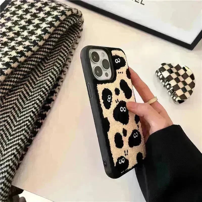 Plush Embroidery Cute Briquettes Silicone iphone Case women - EX-STOCK CANADA