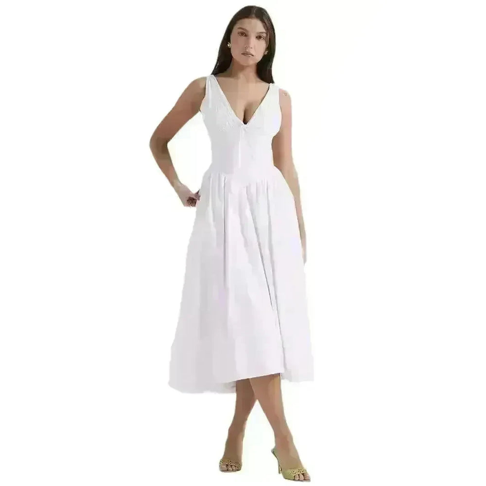 Women's Summer French Seaside Vacation Waist-tight Temperament Midi Skater Dress - EX-STOCK CANADA