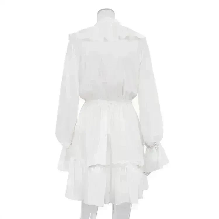 Casual Fashion V Neck Pleated Ruffle Long Sleeve Dress Y2K V Neck Flared Sleeve Short Mini Skater Dress Women's Clothing - EX-STOCK CANADA