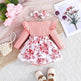 Latest Popular Sweet Long Sleeve pink Romper White Floral Suspender Skirt two piece for baby girls - EX-STOCK Canada