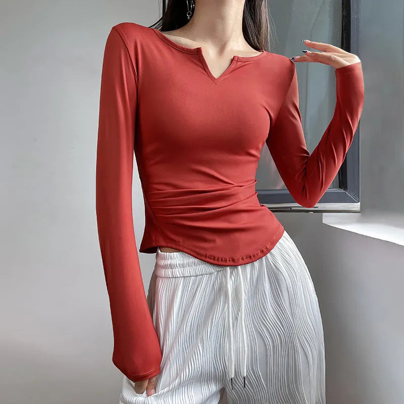 Long Sleeve V-neck Gym t-shirt for Women Athleisure top - EX-STOCK CANADA