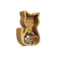 Wooden piggy bank with coins on a white background
