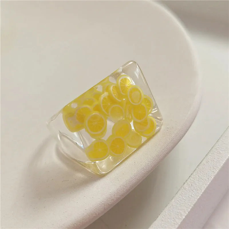 New Transparent Resin Ring Fruit Square Ring Acrylic Ring - EX-STOCK CANADA
