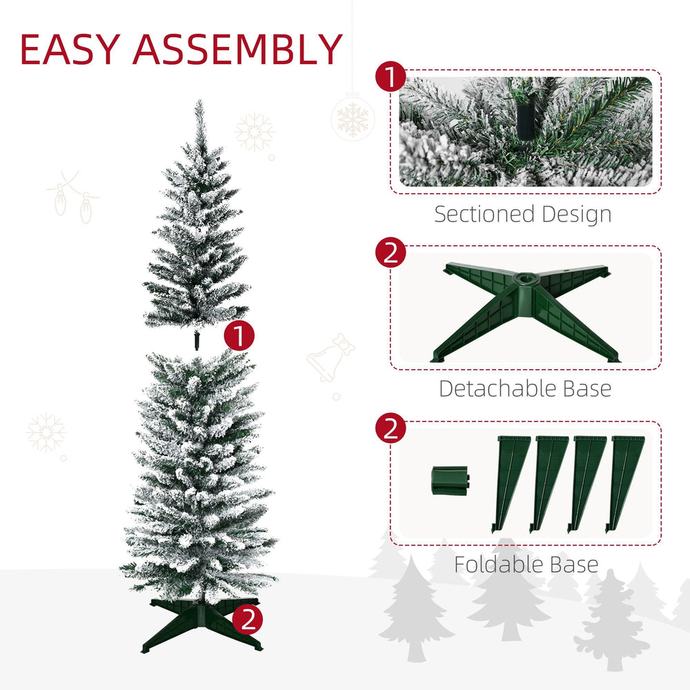 5ft Tall Pencil Artificial Christmas Tree, Holiday With Snow Flocked Branches, Green EX-STOCK Canada 