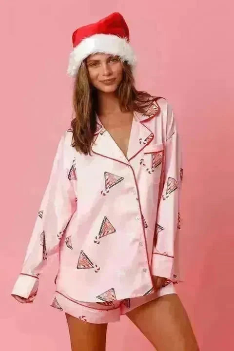 Satin Printed Santa Claus Two-piece Suit Home - EX-STOCK CANADA