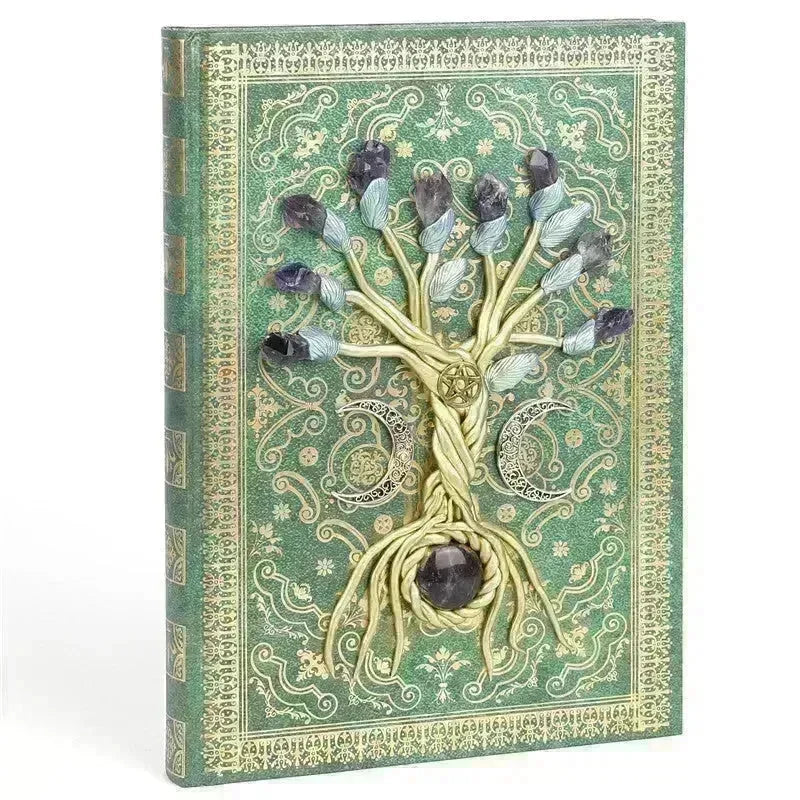 Simple Lucky Tree Pattern Personalized Creative Inlaid Natural Crystal Gem Journal Hard cover  Note book - EX-STOCK CANADA
