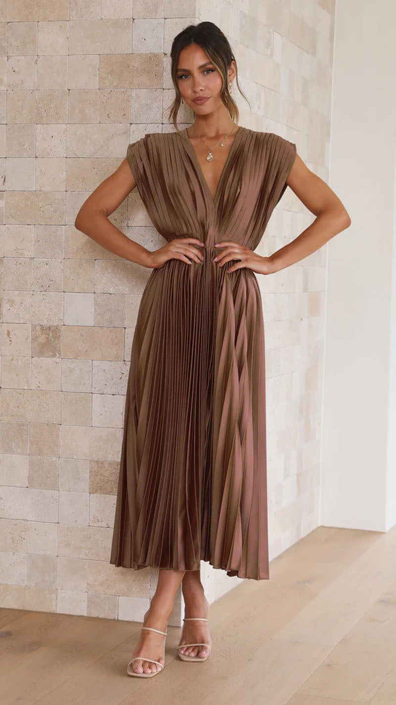 Summer V-neck Pleated Dress INS Fashion Casual Loose Zip Sleeveless Dresses For Women Clothing 