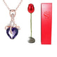 Valentines Day Gift Heart Shaped Blue Purple Crystal Diamond Pendant Rose Head Necklace - EX-STOCK CANADA