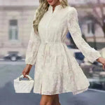 Lace Tied Long Sleeve Dress Fashion Midi Dresses Womens Clothing - EX-STOCK CANADA