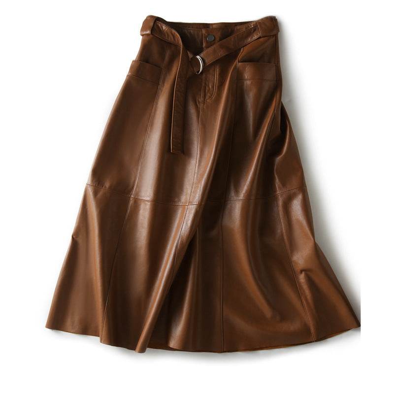 Fashion Retro All-match A- Line High Waist Formal Office Work Midi Faux Leather Skirt - EX-STOCK Canada