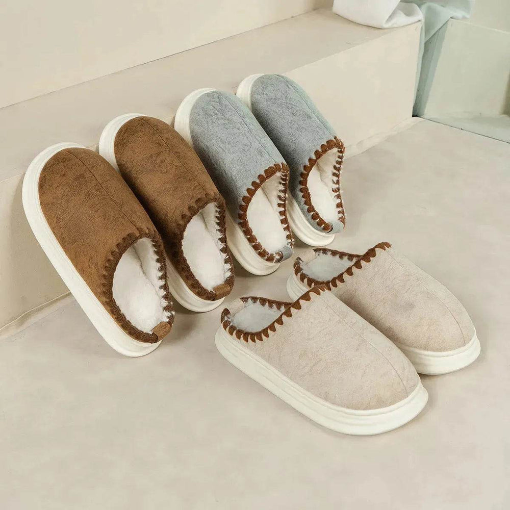 Winter Fashion Cotton Slippers With Sewing-side Design Indoor Non-slip Bedroom Floor Plush Slipper House Shoes Women Couple - EX-STOCK Canada