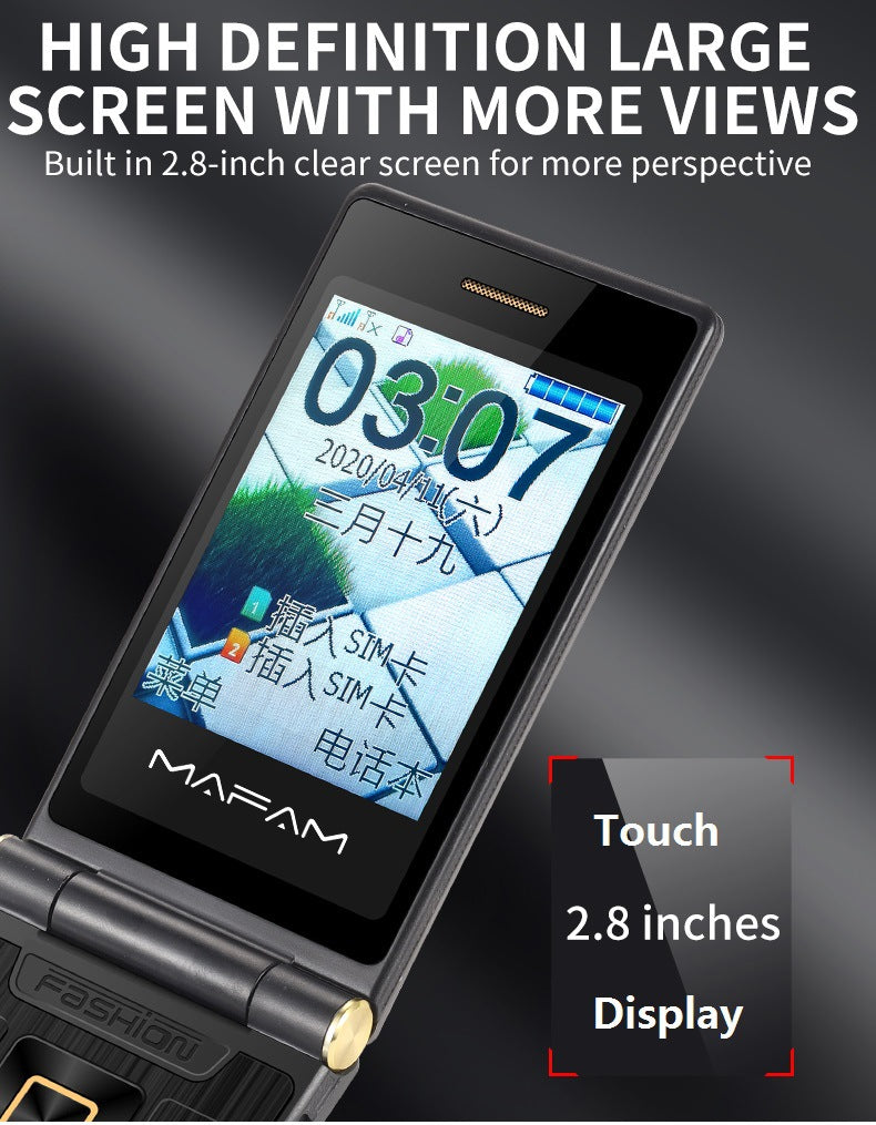 MAFAM Dual Screen Flip Phone – Big Button Senior Feature Phone, Dual SIM, 5900mAh