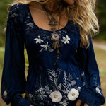 Grass And Flower Embroidered Linen Shirt EX-STOCK Canada 