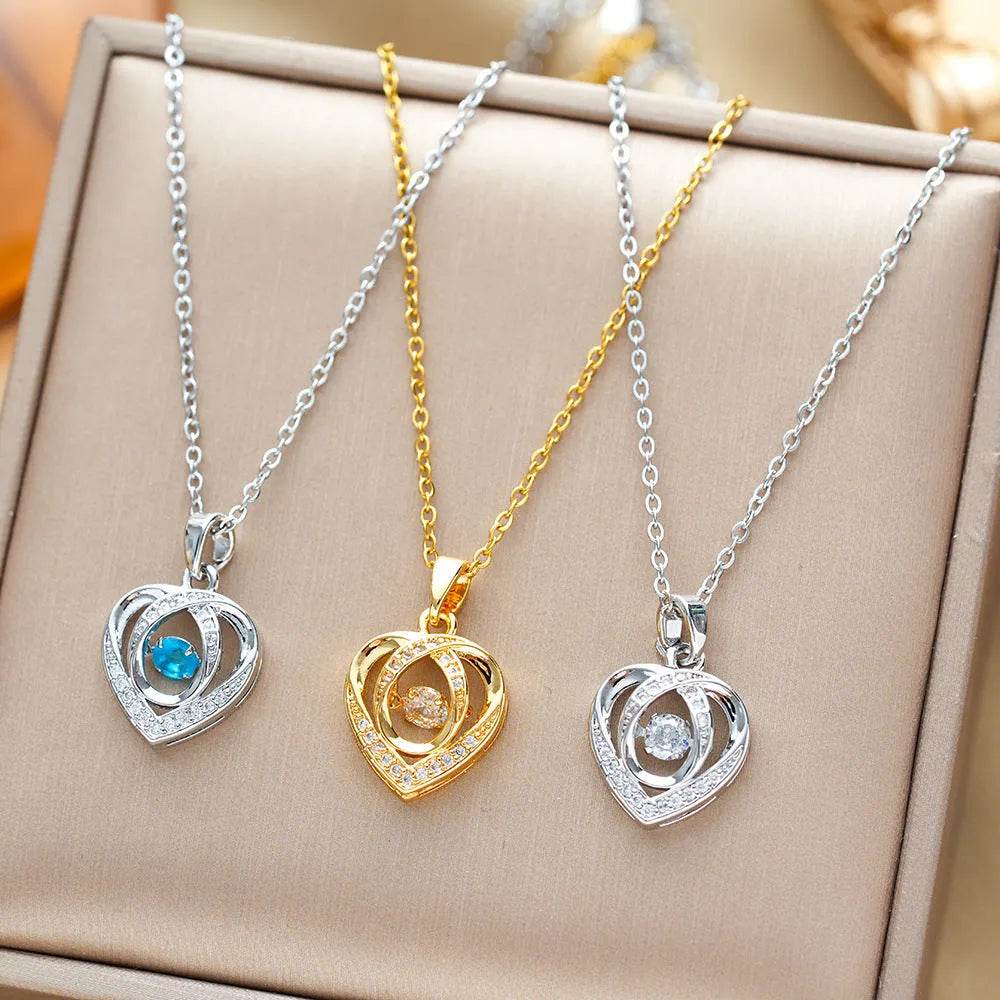 Fashion Dancing Love Necklace With Rhinestones Personality Creative Clavicle Chain Heart-shaped Necklace For Valentine's Day Gift - EX-STOCK Canada