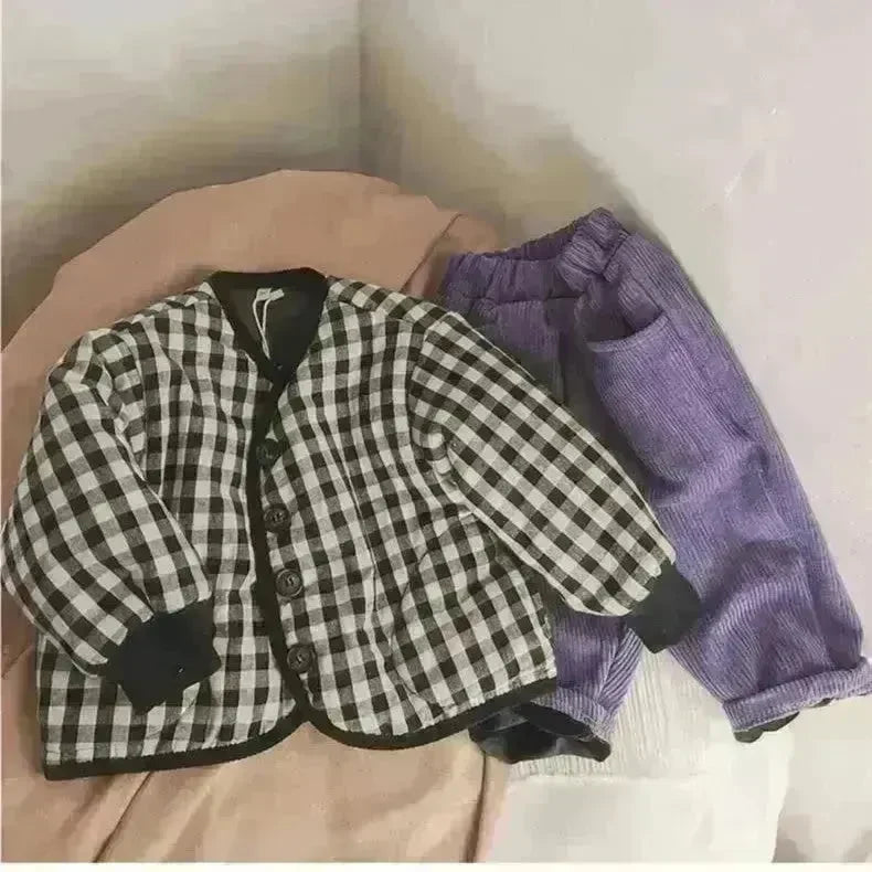 Elegant Cotton-padded All-matching Children's Baby girl Plaid Jacket top - EX-STOCK CANADA