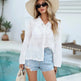 White lace Button down Long Sleeve Beach Blouse Shirt - EX-STOCK CANADA