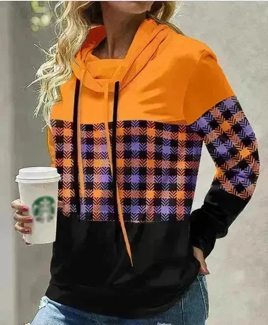 New Fashion Women's Pile Collar Printed Hoodie Pullover Top - EX-STOCK CANADA