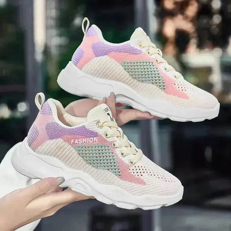 Casual Colorblock Lace-up Sneakers Girls Versatile Breathable Lightweight Walking Running Shoes - EX-STOCK Canada