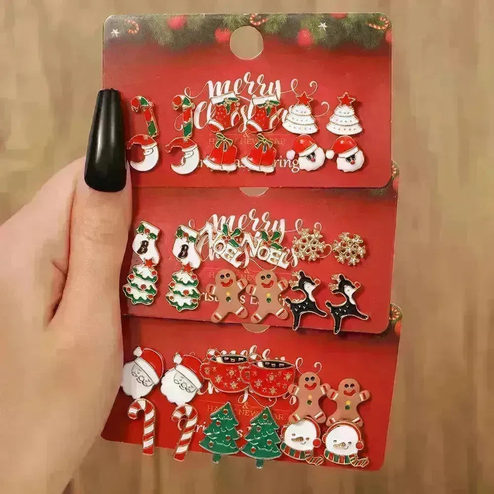 Christmas Stud Combination Suit Snowflake Elk Earrings - EX-STOCK CANADA