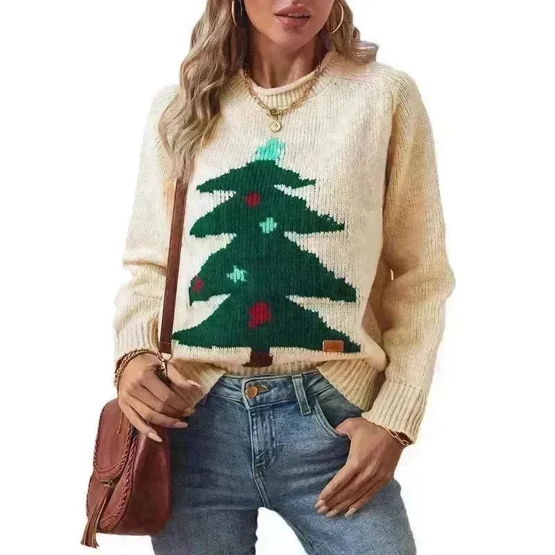 Christmas Tree Pullover Women's Round Neck Loose Sweater - EX-STOCK CANADA