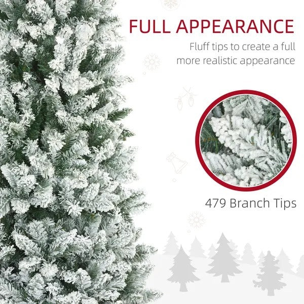 6ft Pencil Christmas Tree, Flocked Tree With 479 Branch Tips And Metal Base For Home, Indoor, Holiday EX-STOCK Canada 