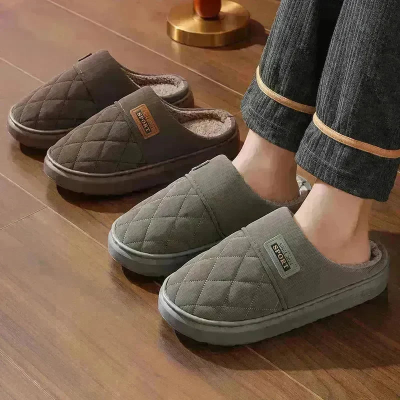 Men's Home Slippers Winter Warm Plush House Shoes Indoor Non-slip Floor Bedroom Slipper Casual All-match Shoes - EX-STOCK CANADA