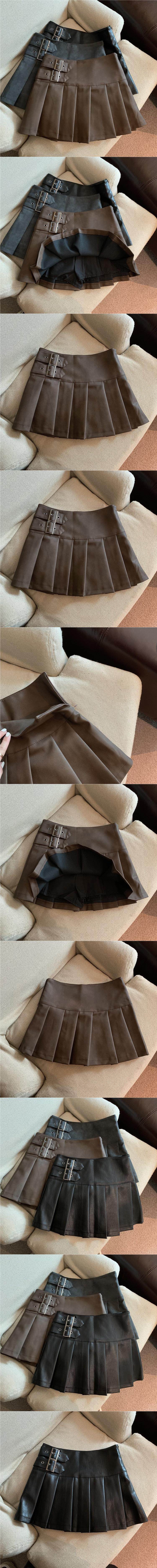 Women's American-style Vintage Mini Pleated Leather Skirt - EX-STOCK Canada