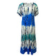 Women's Summer Tie Dye Maxi Dress Short Sleeve V Neck Casual Loose Long Split Dresses EX-STOCK