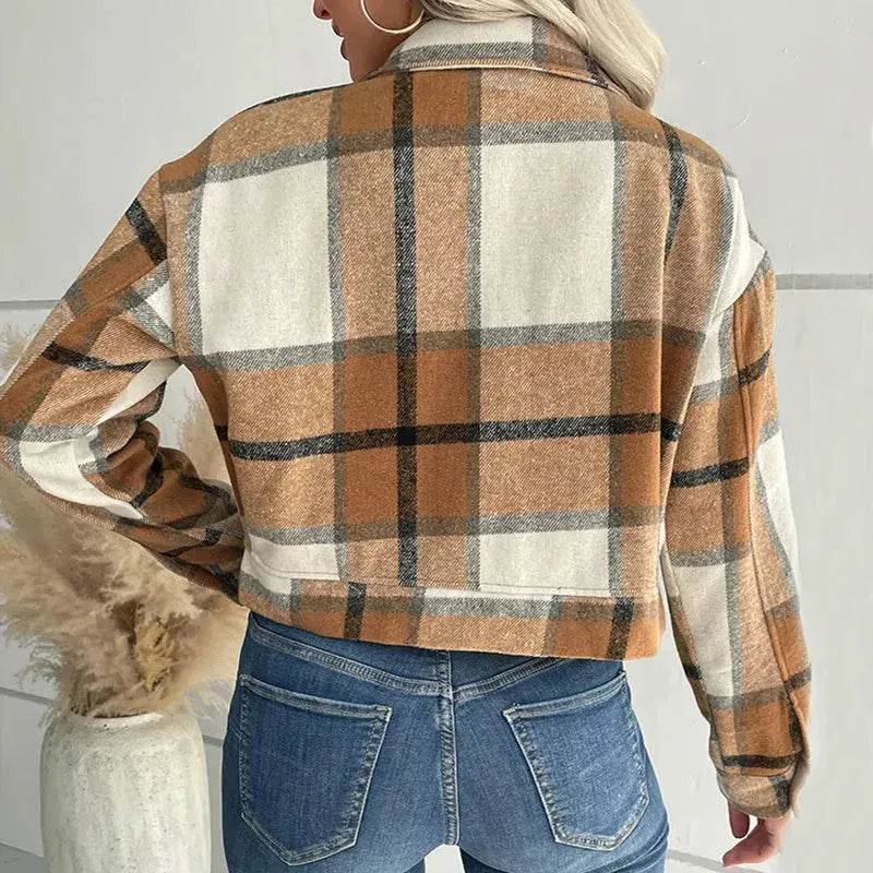 Fashion Oversized Plaid Lapel Cropped Jacket outwear top for women - EX-STOCK Canada