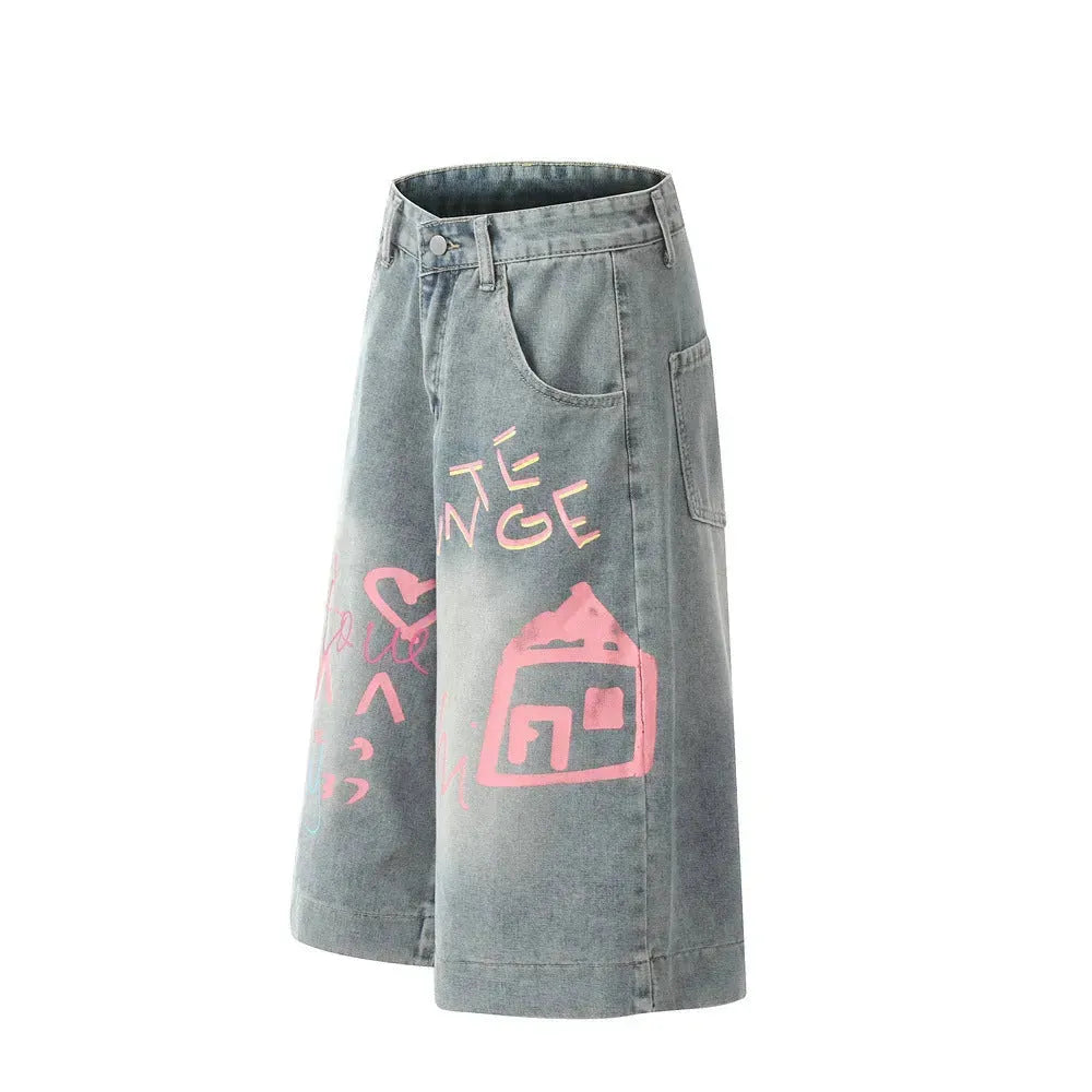 Hand Painted Graffiti Printing Denim Shorts Men Jeans - EX-STOCK CANADA