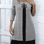 Contrast Color Buckled Round Neck Fashion Winter Sweater Dress - EX-STOCK Canada