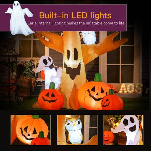 HOMCOM 7.5 Tall Lighted Halloween Inflatables Outdoor Decorations Haunted Tree With Owl, Ghost, Pumpkins, Blow Up LED Yard Decor For Garden, Lawn, Party, Holiday, Waterproof - EX-STOCK Canada
